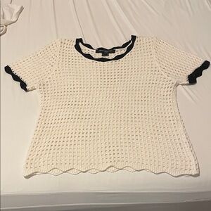 French Connection Cream and Navy Waffle Knit Tee